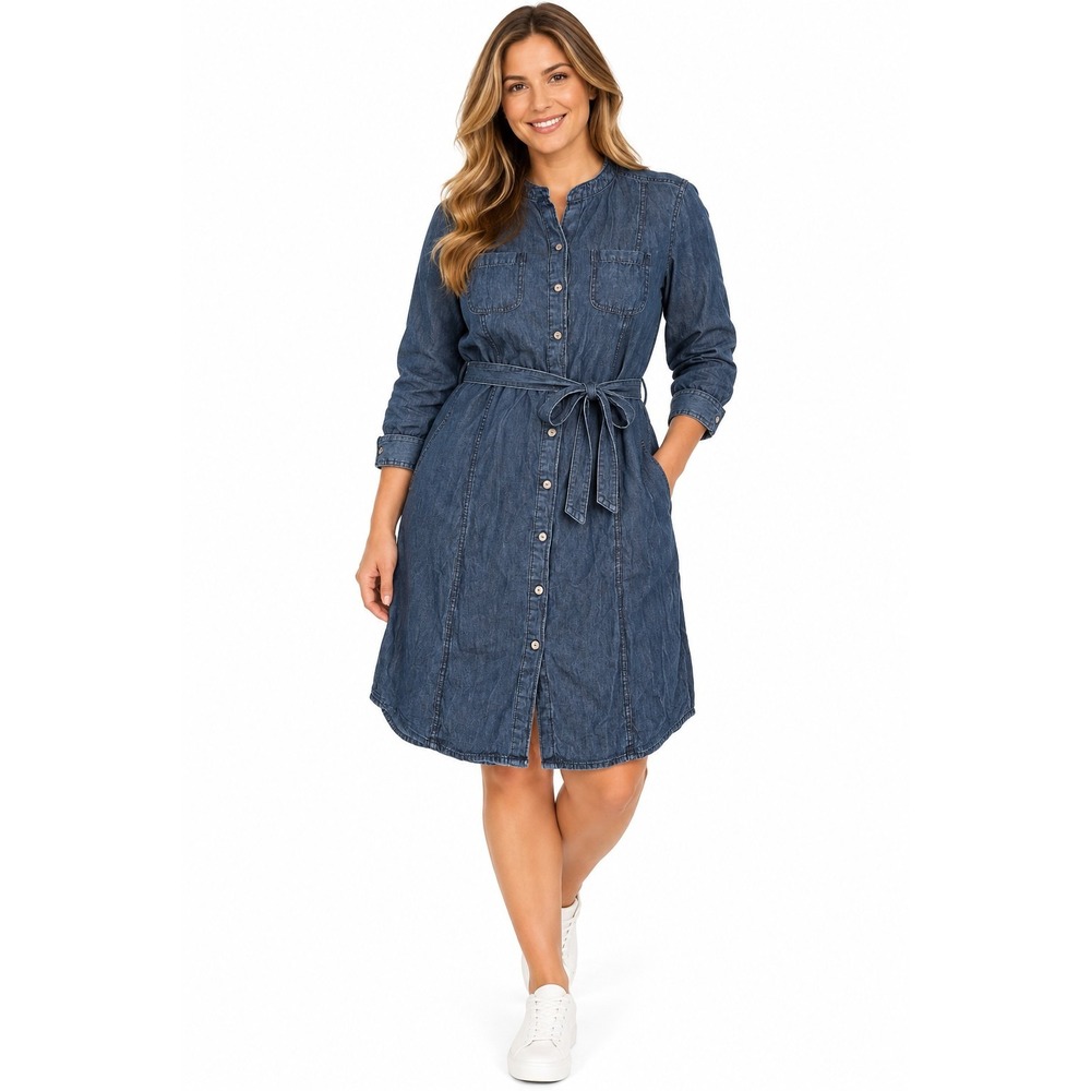 Lands' End Denim Shirt Dress Womens 8P Long Sleeve Workwear Casual Brunch
